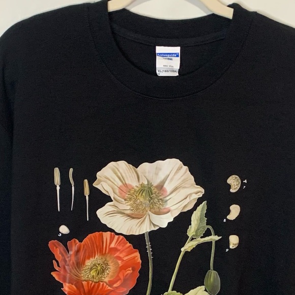 Vintage Poppy Flowers Sweatshirt Black NWOT - Size XL Unisex - Picture 6 of 9